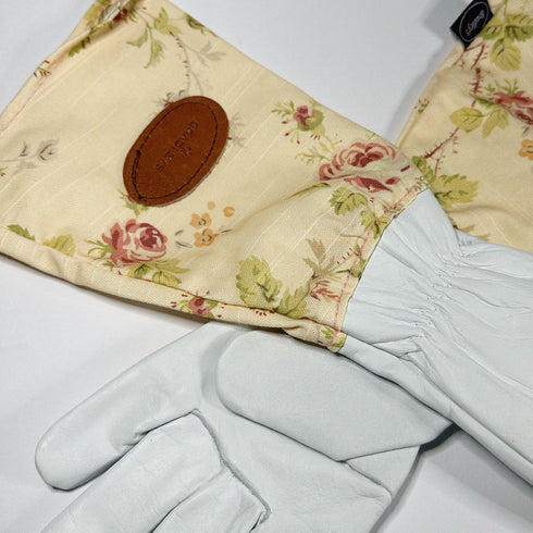 Pink Floral English Leather & Linen Gardening Gloves – Small